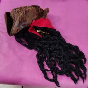Pirate Hat with Dreadlocks and Red Bandana
